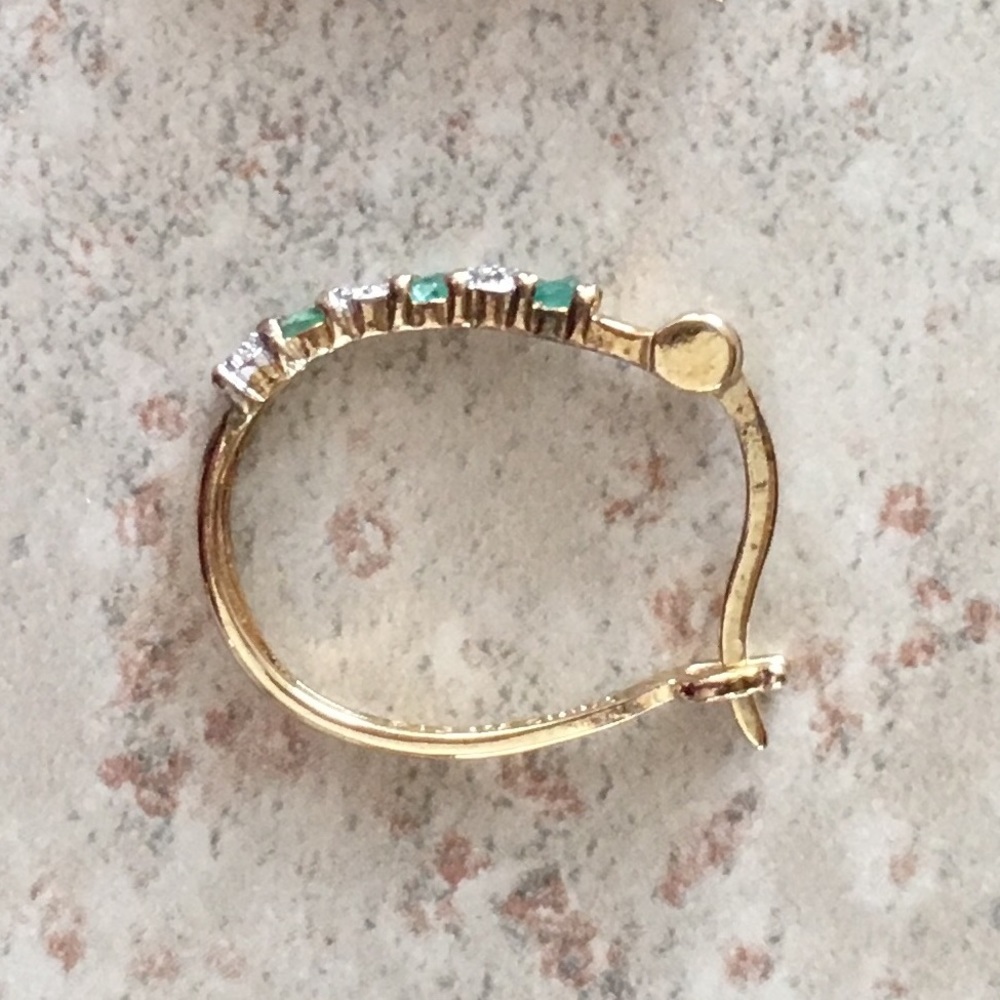 Gold Coated Earrings w/ Diamond & Emerald Accents